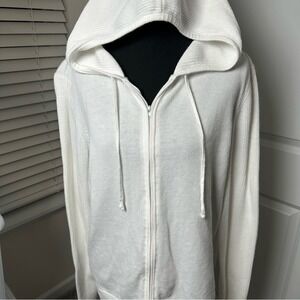 Cherokee Brand Womens White Ramie Cotton Zip Up Knit Sweater Hoodie Large